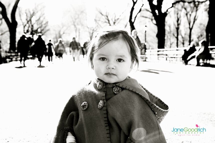 Little girl portrait in winter on location