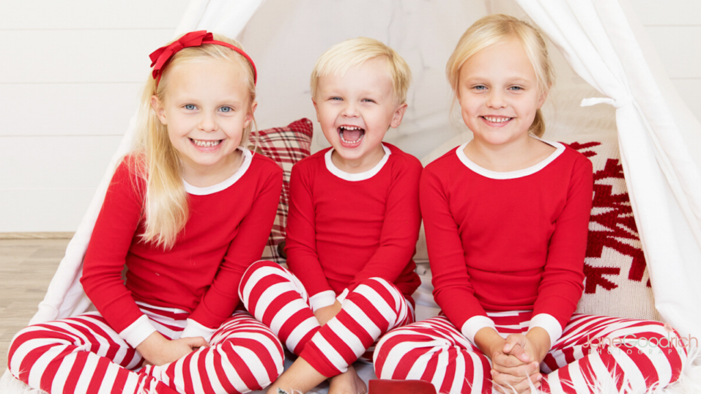 larchmont, NY sisters and bother holiday pjs in-studio photograh