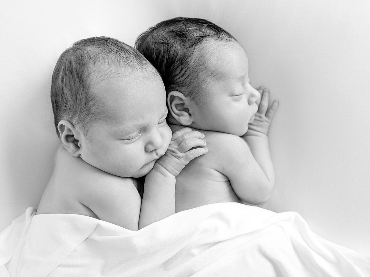 black and white photograph newborn twins